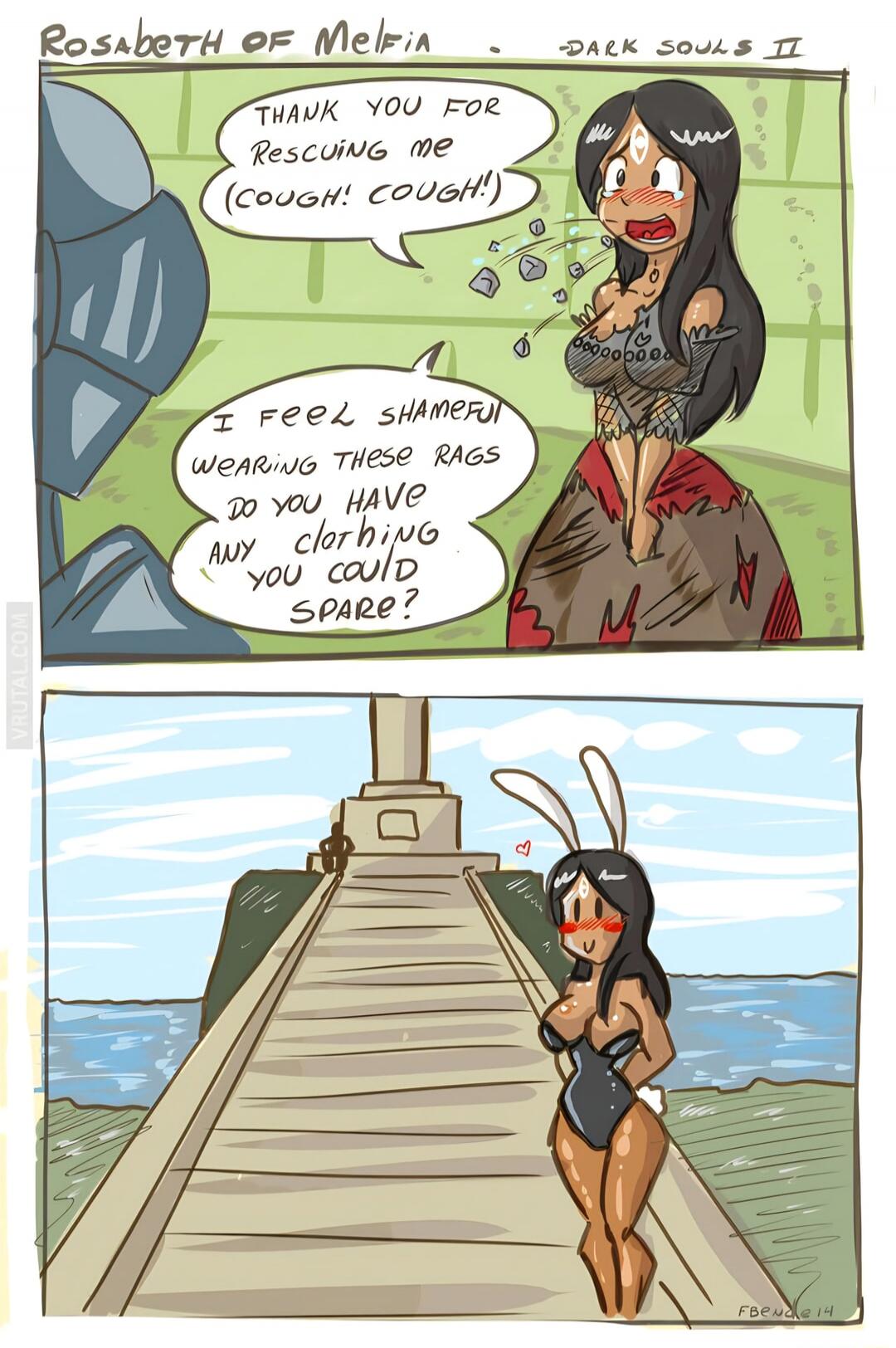 Thank you for rescuing me (cough cough)! I feel ashamed wearing these rags you have any clothing you could spare?