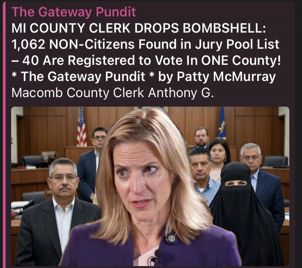 The Gateway Pundit MI COUNTY CLERK DROPS BOMBSHELL: 1,062 NON-Citizens Found in Jury Pool List - 40 Are Registered to Vote In ONE County! * The Gateway Pundit * by Patty McMurray Macomb County Clerk Anthony G.