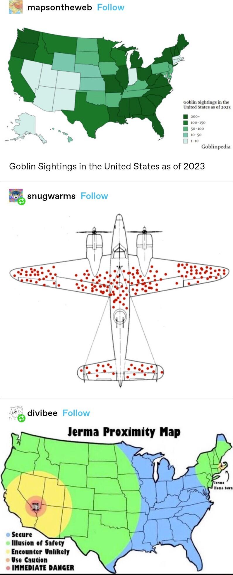 mapsontheweb Follow Gobtnsighing b e Ui e s 053 Goblinpedia Goblin Sightings in the United States as of 2023 usnugwavms Follow divibee Follow Jerma Proximity Map