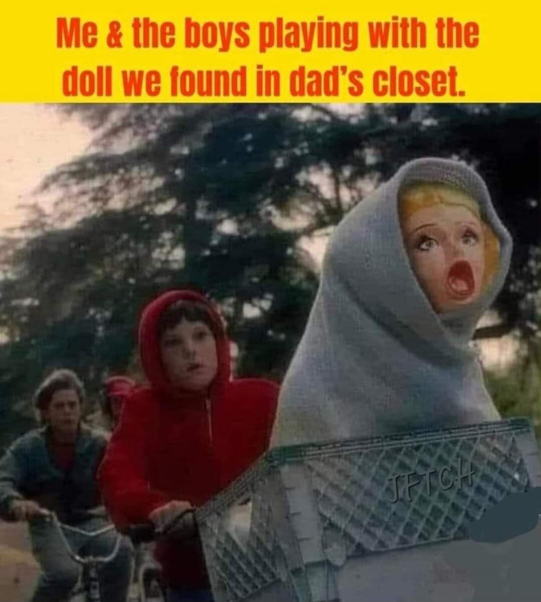 Me & the boys playing with the doll we found in dad's closet.