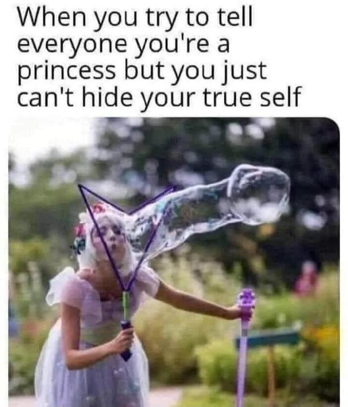 When you try to tell everyone you're a princess but you just can't hide your true self