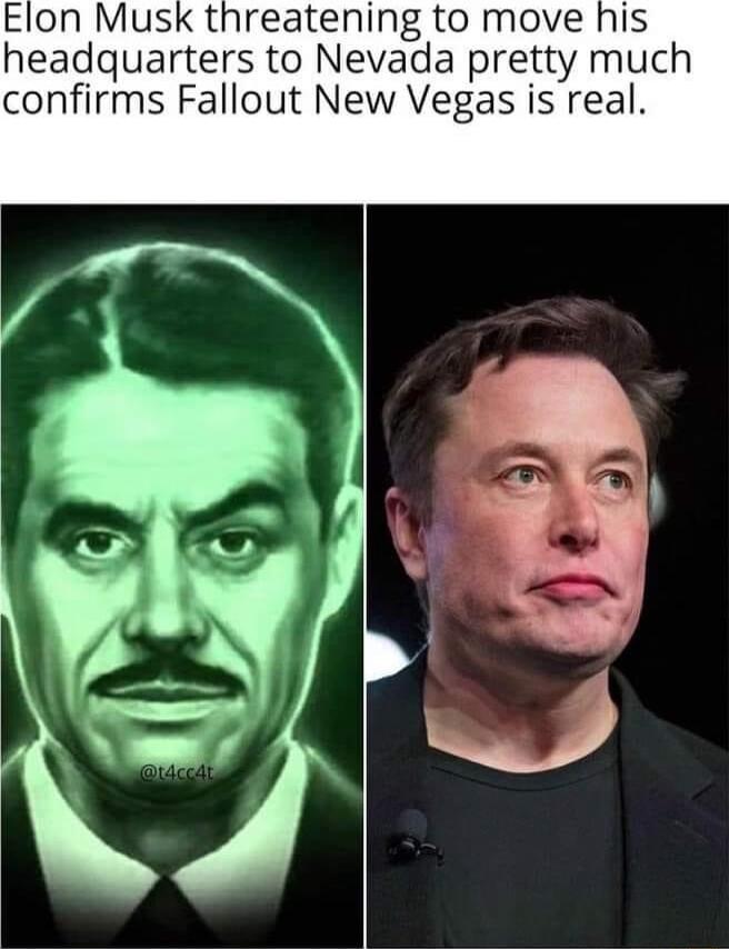 Elon Musk threatening to move his headquarters to Nevada pretty much confirms Fallout New Vegas is real