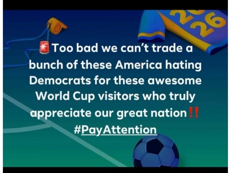Too bad we can't trade a bunch of these America hating Democrats for these awesome World Cup visitors who truly appreciate our great nation !! #PayAttention