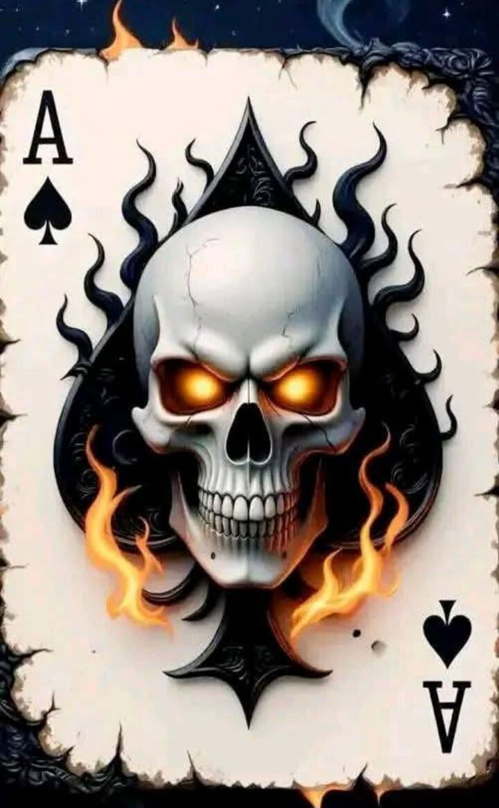 Ace of Spades playing card featuring a flaming skull design