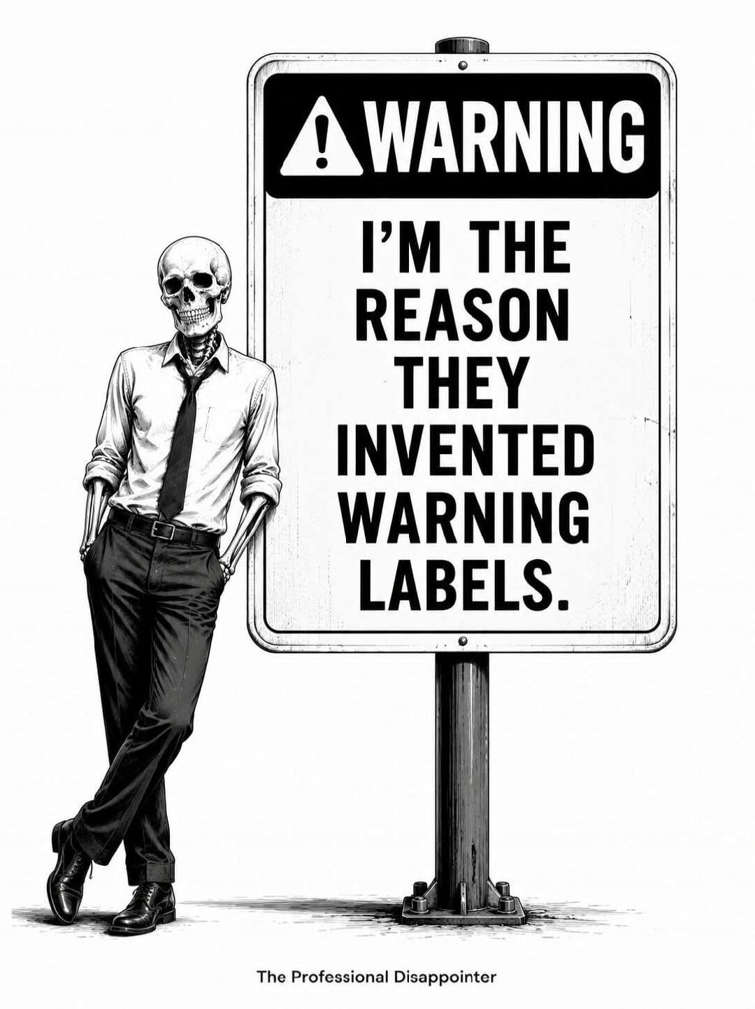 WARNING I'M THE REASON THEY INVENTED WARNING LABELS. The Professional Disappointer