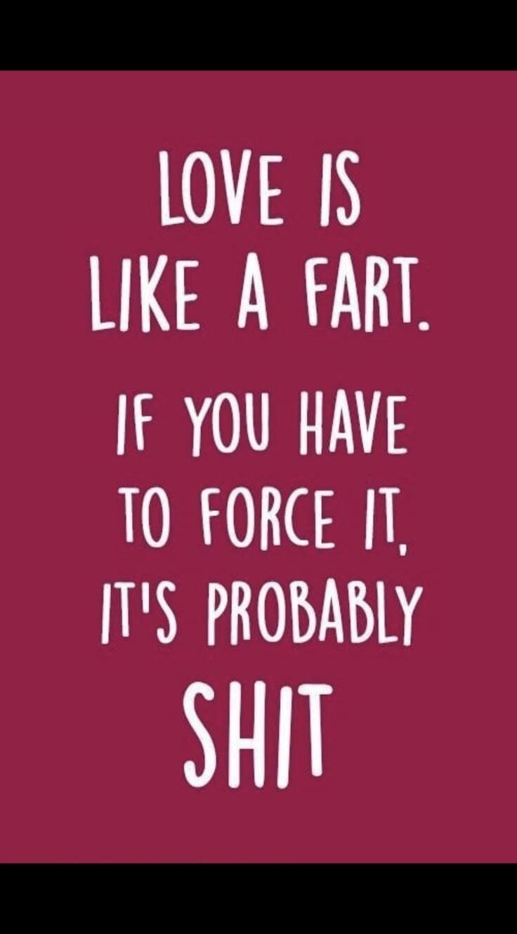 LOVE IS LIKE A FART. IF YOU HAVE TO FORCE IT, IT'S PROBABLY SHIT.