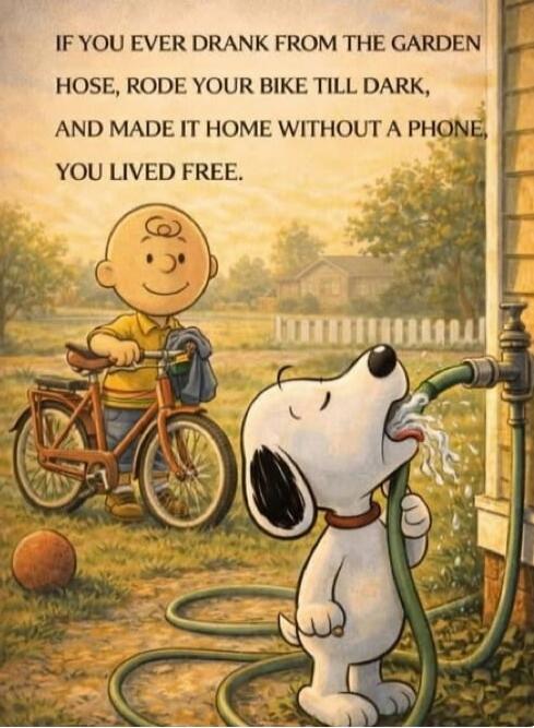 IF YOU EVER DRANK FROM THE GARDEN HOSE, RODE YOUR BIKE TILL DARK, AND MADE IT HOME WITHOUT A PHONE, YOU LIVED FREE.