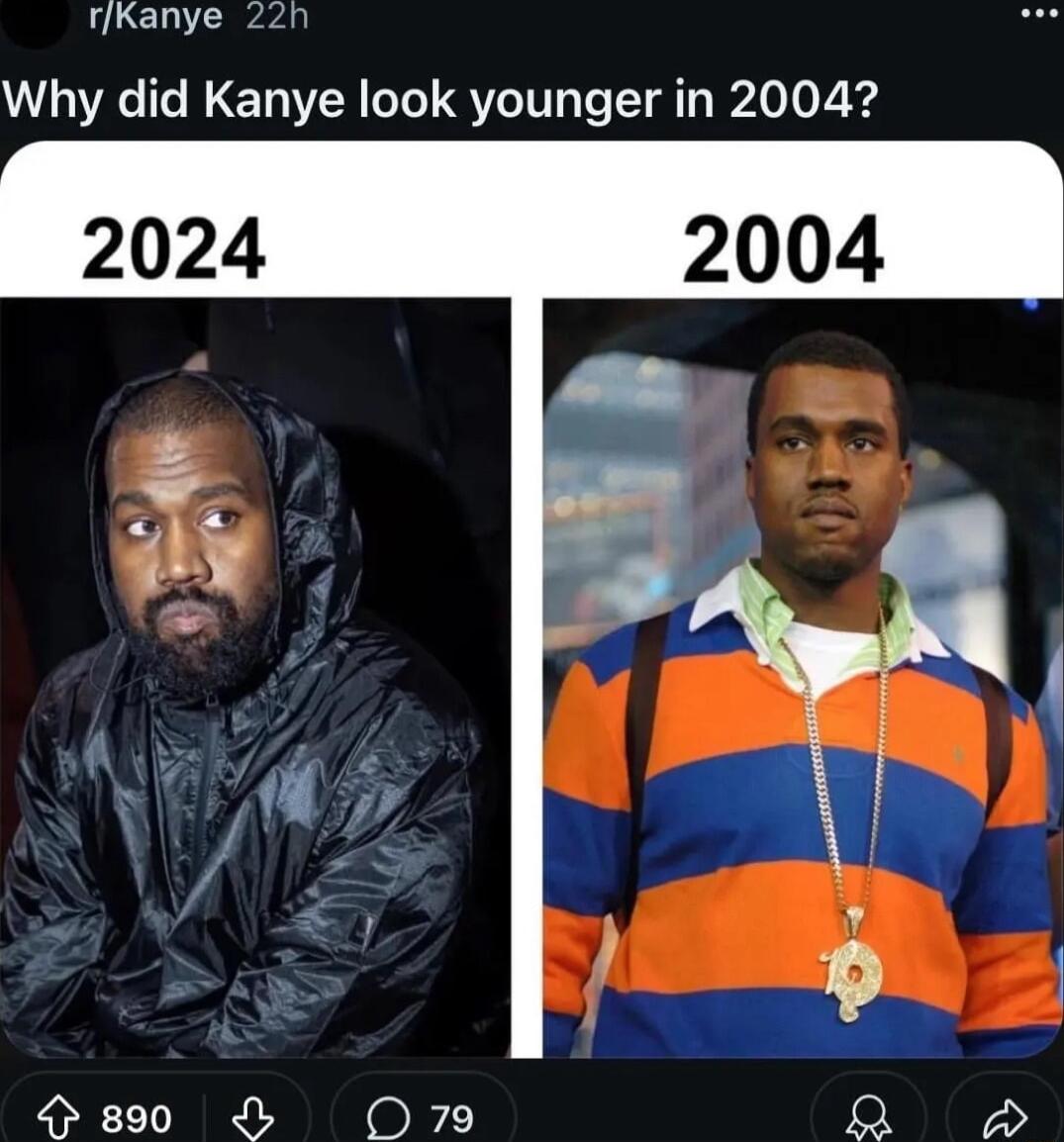 rKanye 22h Why did Kanye look younger in 2004