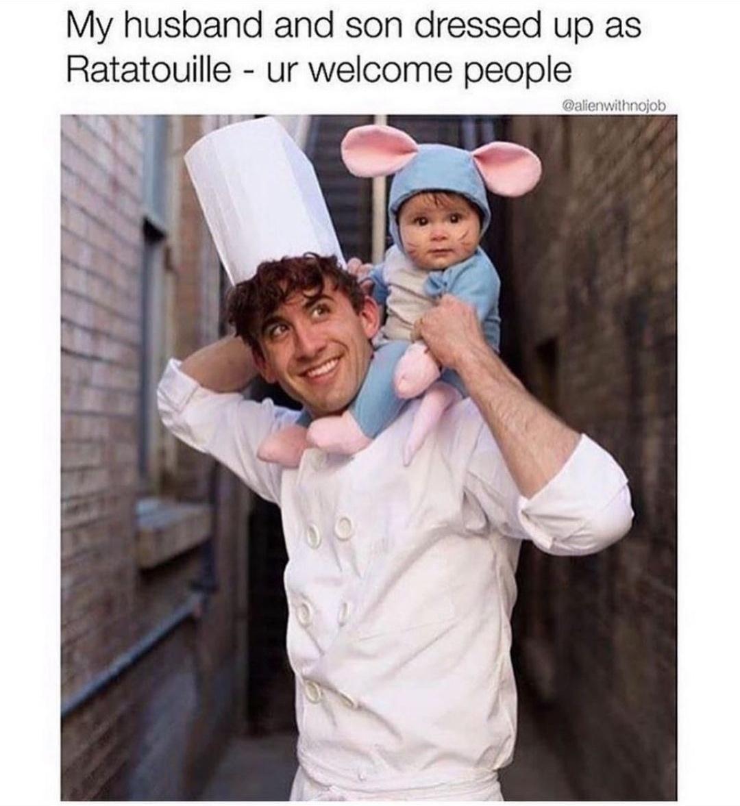 My husband and son dressed up as Ratatouille ur welcome people L