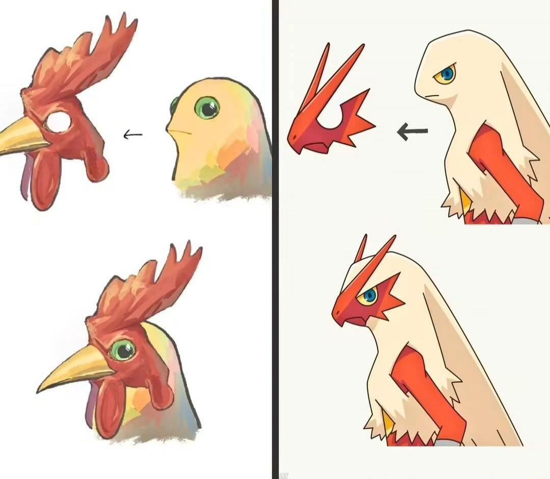 A humorous illustration showing different birds wearing rooster masks.