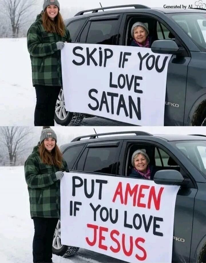 SKIP IF YOU LOVE SATAN. PUT AMEN IF YOU LOVE JESUS. Generated by AI.