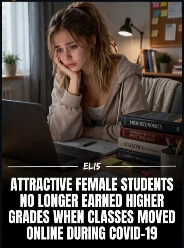 ELIS MICROECONOMICS INTRODUCTION TO PSYCHOLOGY STATISTICS Academic Writing & Research ATTRACTIVE FEMALE STUDENTS NO LONGER EARNED HIGHER GRADES WHEN CLASSES MOVED ONLINE DURING COVID-19