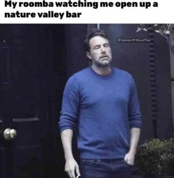 My roombawatching meopenupa nature valley bar