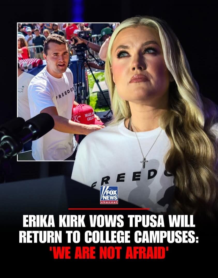 Erika Kirk vows TPUSA will return to college campuses: 'We are not afraid'. Fox News Channel. Freedom. Make America Great Again.