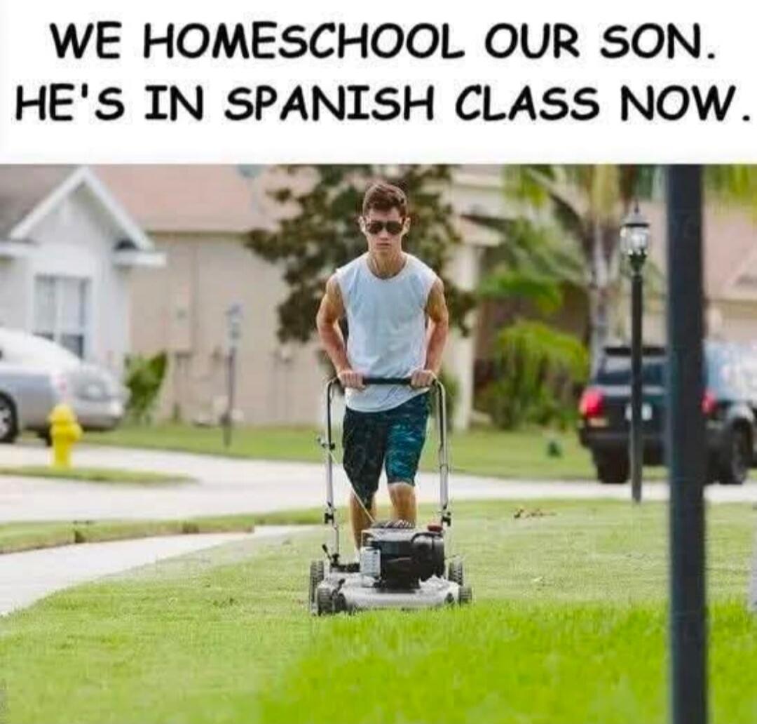 WE HOMESCHOOL OUR SON. HE'S IN SPANISH CLASS NOW.