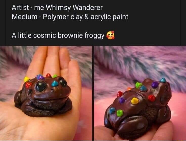 Artist me Whimsy Wanderer Medium Polymer clay acrylic paint A little cosmic brownie froggy