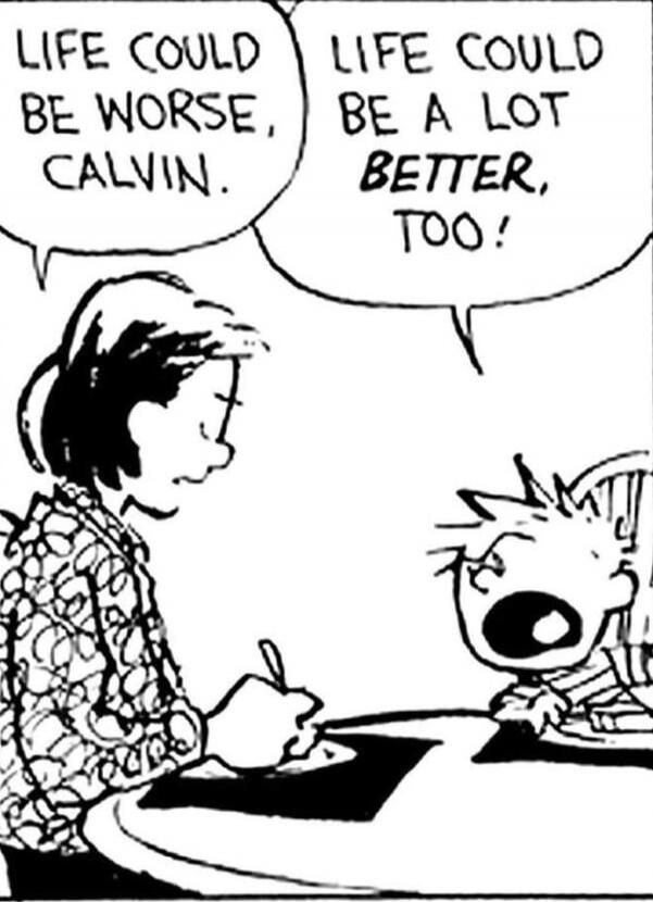 LIFE COULD BE WORSE, CALVIN. LIFE COULD BE A LOT BETTER, TOO!