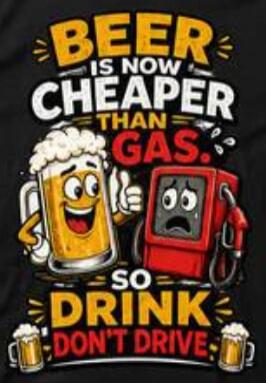 BEER IS NOW CHEAPER THAN GAS. SO DRINK DON'T DRIVE.