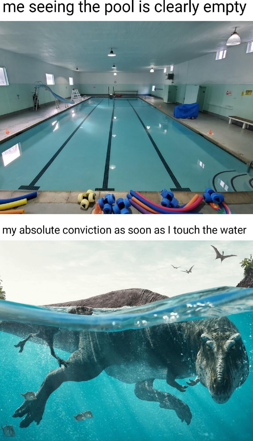 me seeing the pool is clearly empty my absolute conviction as soon as touch the water