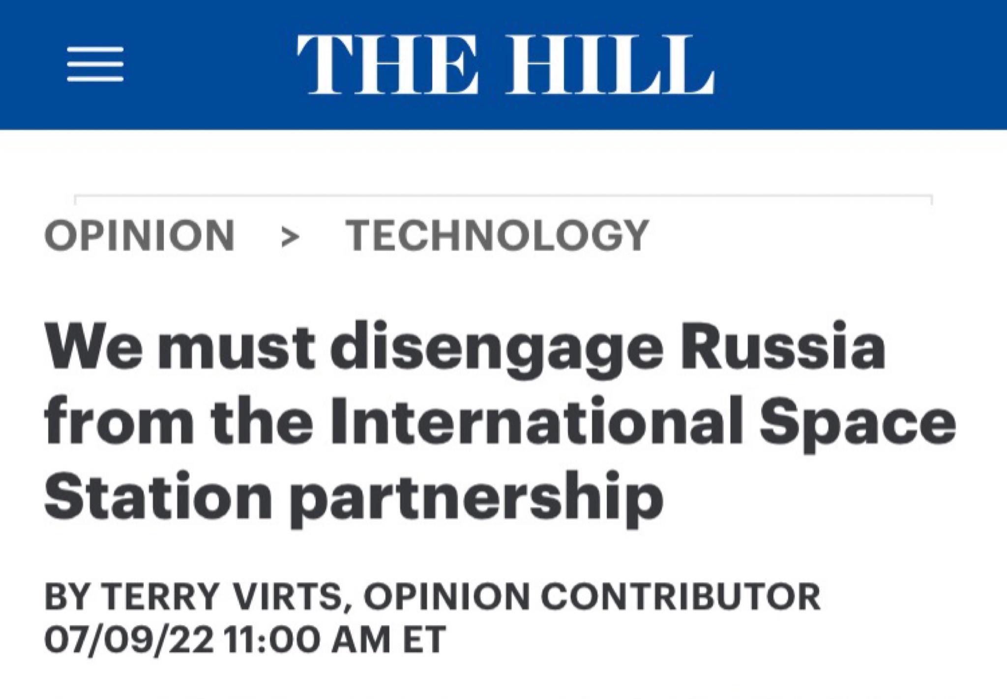 HE HII OPINION TECHNOLOGY We must disengage Russia from the International Space Station partnership BY TERRY VIRTS OPINION CONTRIBUTOR 0709221100 AM ET