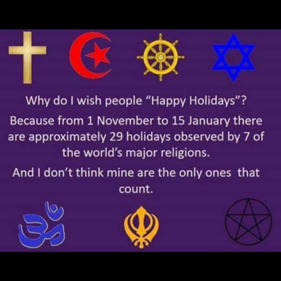 Why do wish people Happy Holidays Because from 1 November to 15 January there ELCET IO BV P TT BV TRV NV A the worlds major religions And dont think mine are the only ones that count a