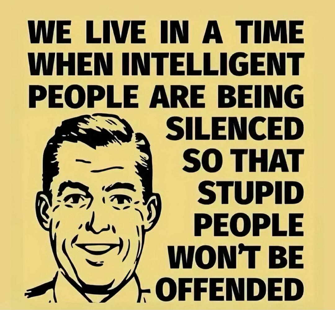 WE LIVE IN A TIME WHEN INTELLIGENT PEOPLE ARE BEING SILENCED SO THAT STUPID PEOPLE WON'T BE OFFENDED