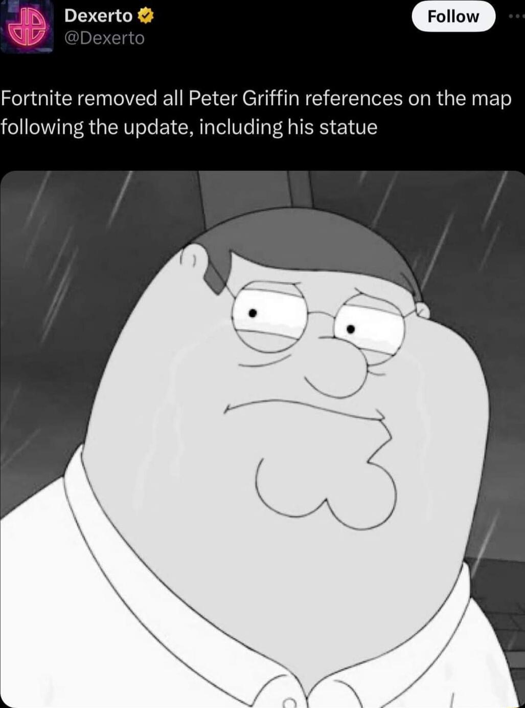 a Dexerto Fortnite removed all Peter Griffin references on the map following the update including his statue