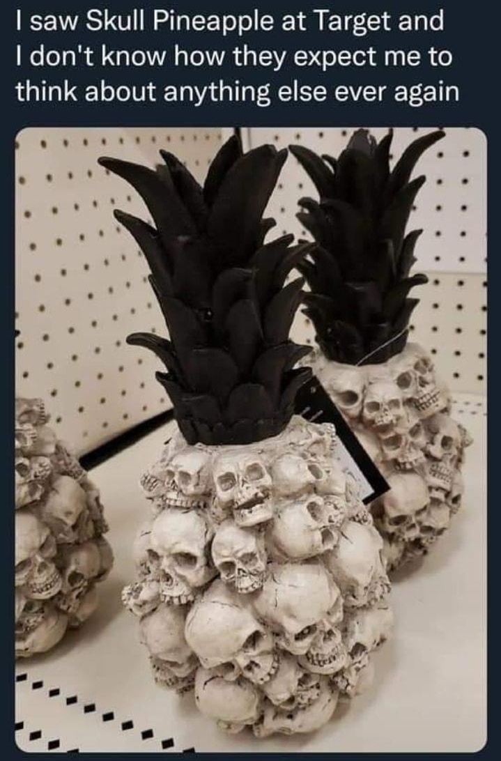 Jesse Nowack Nowacking saw Skull Pineapple at Target and dont know how they expect me to think about anything else ever again W 2330 15 Sep 21 Twitter for Android