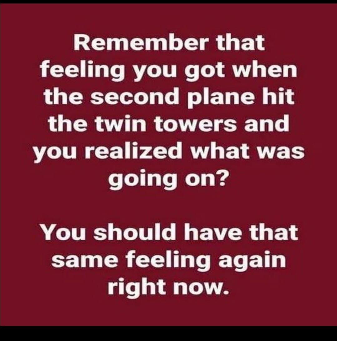 Remember that feeling you got when the second plane hit the twin towers and you realized what was going on? You should have that same feeling again right now.