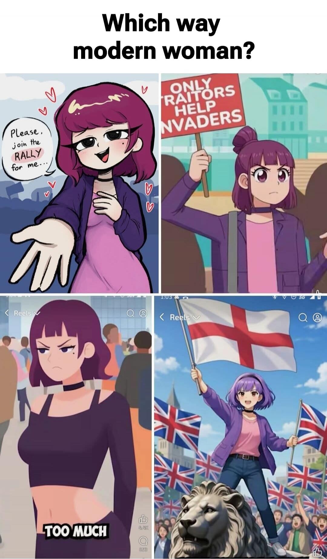 Which way modern woman?
Top-left: 