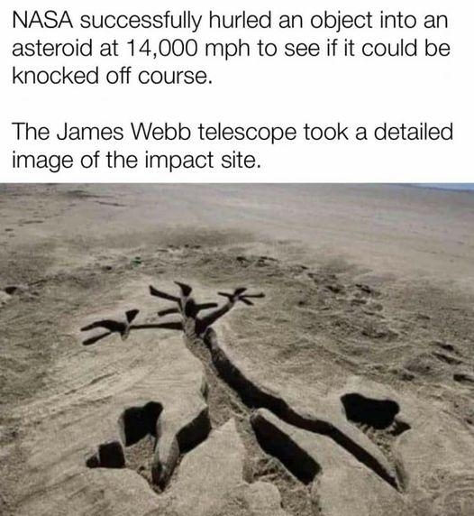 NASA successfully hurled an object into an asteroid at 14000 mph to see if it could be knocked off course The James Webb telescope took a detailed image of the impact site R e