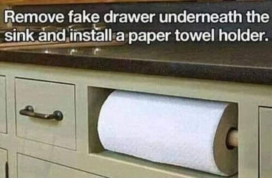 Remove fake drawer underneath the smk and nstallra paper towel holder