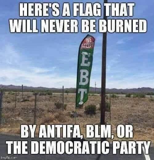 HERE'S A FLAG THAT WILL NEVER BE BURNED BY ANTIFA, BLM, OR THE DEMOCRATIC PARTY. WE ACCEPT EBT.