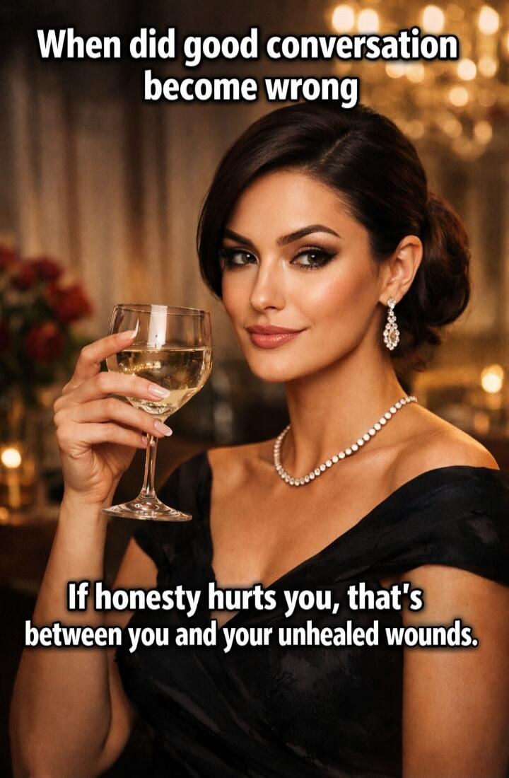 When did good conversation become wrong? If honesty hurts you, that's between you and your unhealed wounds.