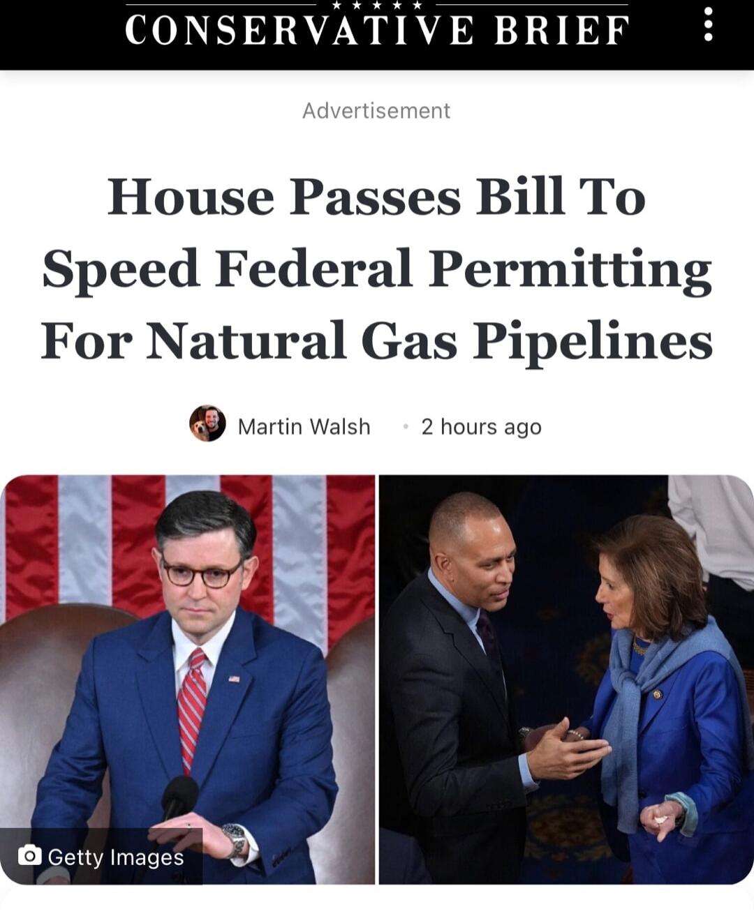 Advertisement
House Passes Bill To Speed Federal Permitting For Natural Gas Pipelines
Martin Walsh  •  2 hours ago

[Getty Images]