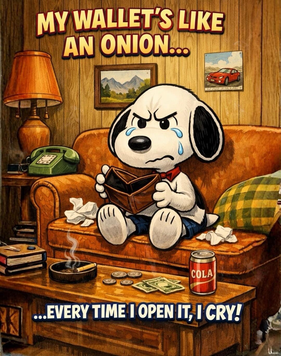 MY WALLET'S LIKE AN ONION... EVERY TIME I OPEN IT, I CRY!