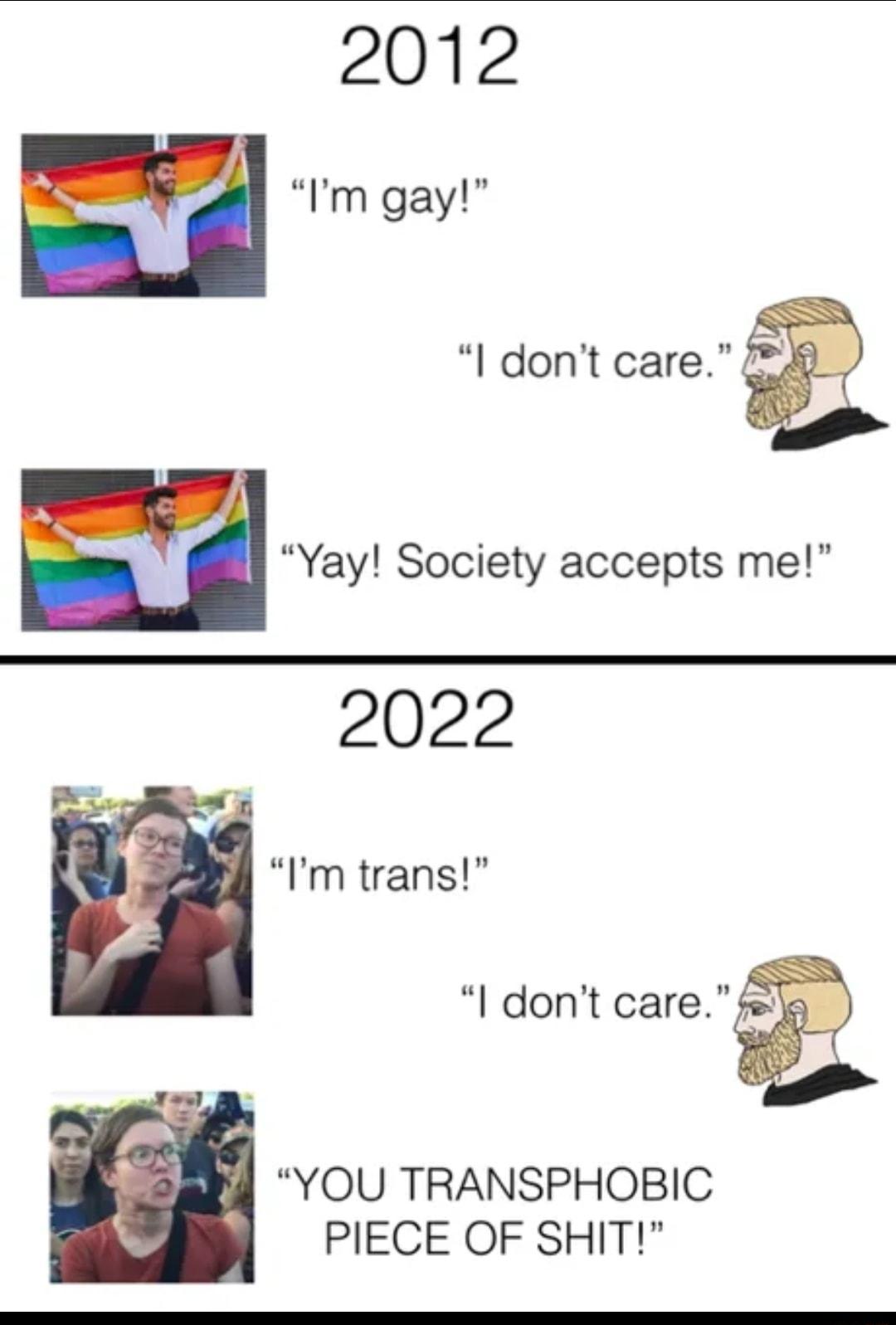 Im gayr I dont care F 7 Yay Society accepts me 2022 id Im trans I dont care de YOU TRANSPHOBIC PIECE OF SHIT