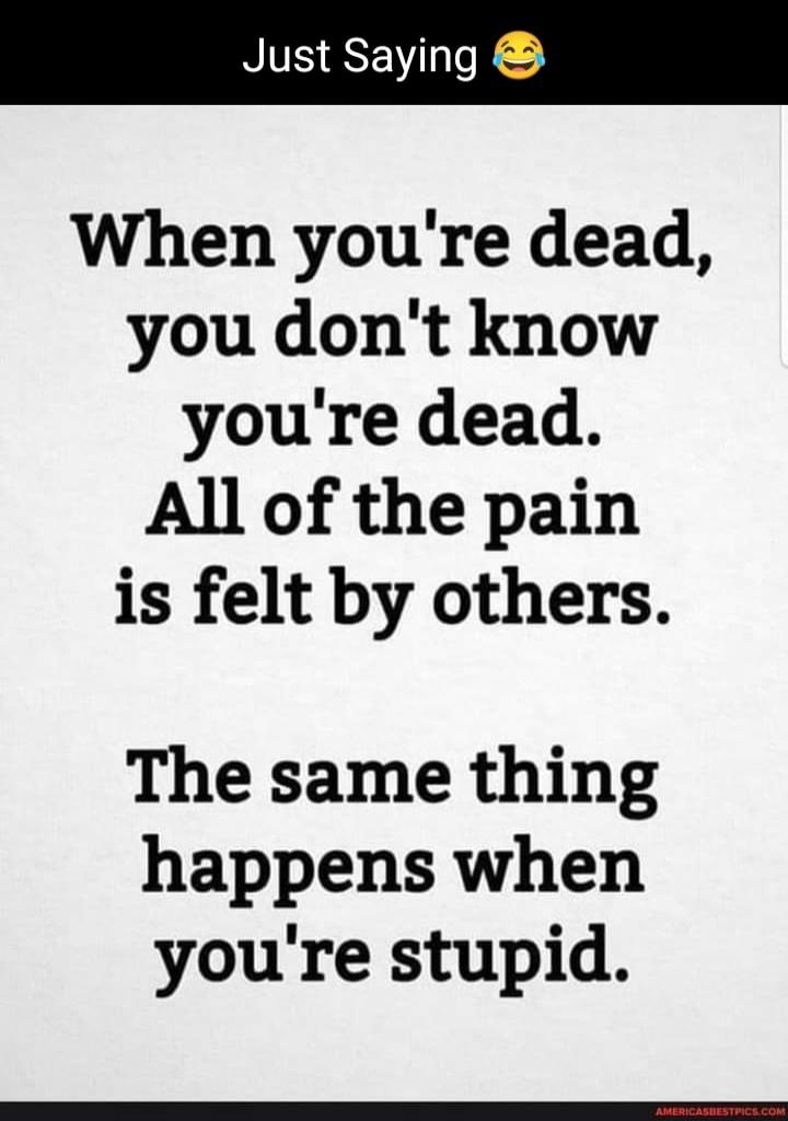 Just Saying 😂 When you're dead, you don't know you're dead. All of the pain is felt by others. The same thing happens when you're stupid.
