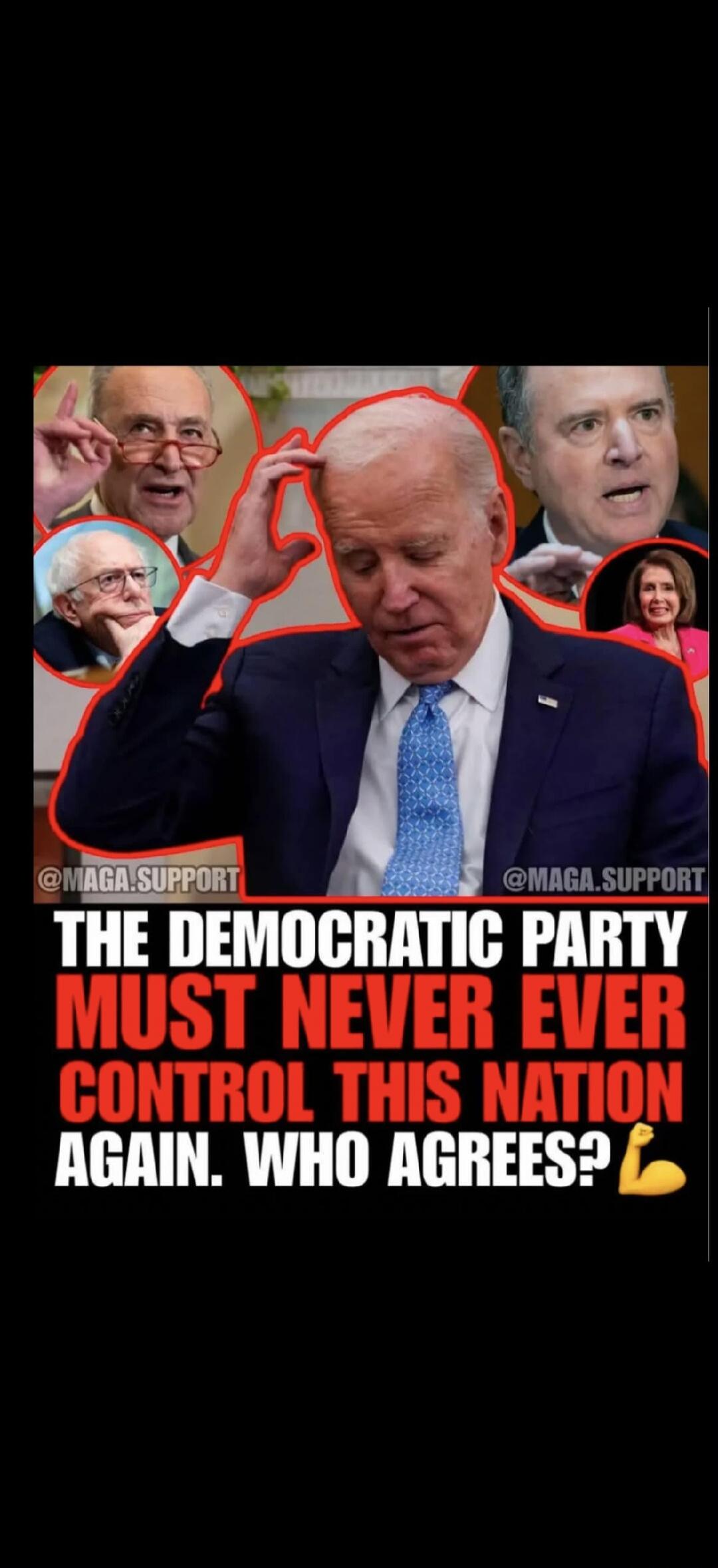@MAGA.SUPPORT THE DEMOCRATIC PARTY MUST NEVER EVER CONTROL THIS NATION AGAIN. WHO AGREES? 💪