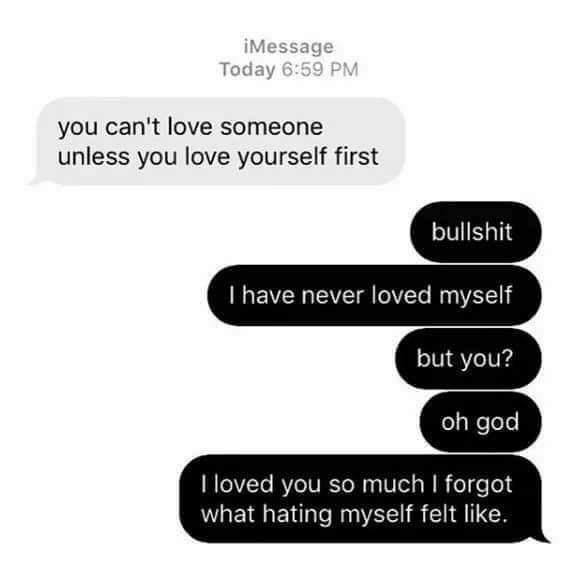 you cant love someone unless you love yourself first RISZTe RO VR VTG W R T e Tl what hating myself felt like