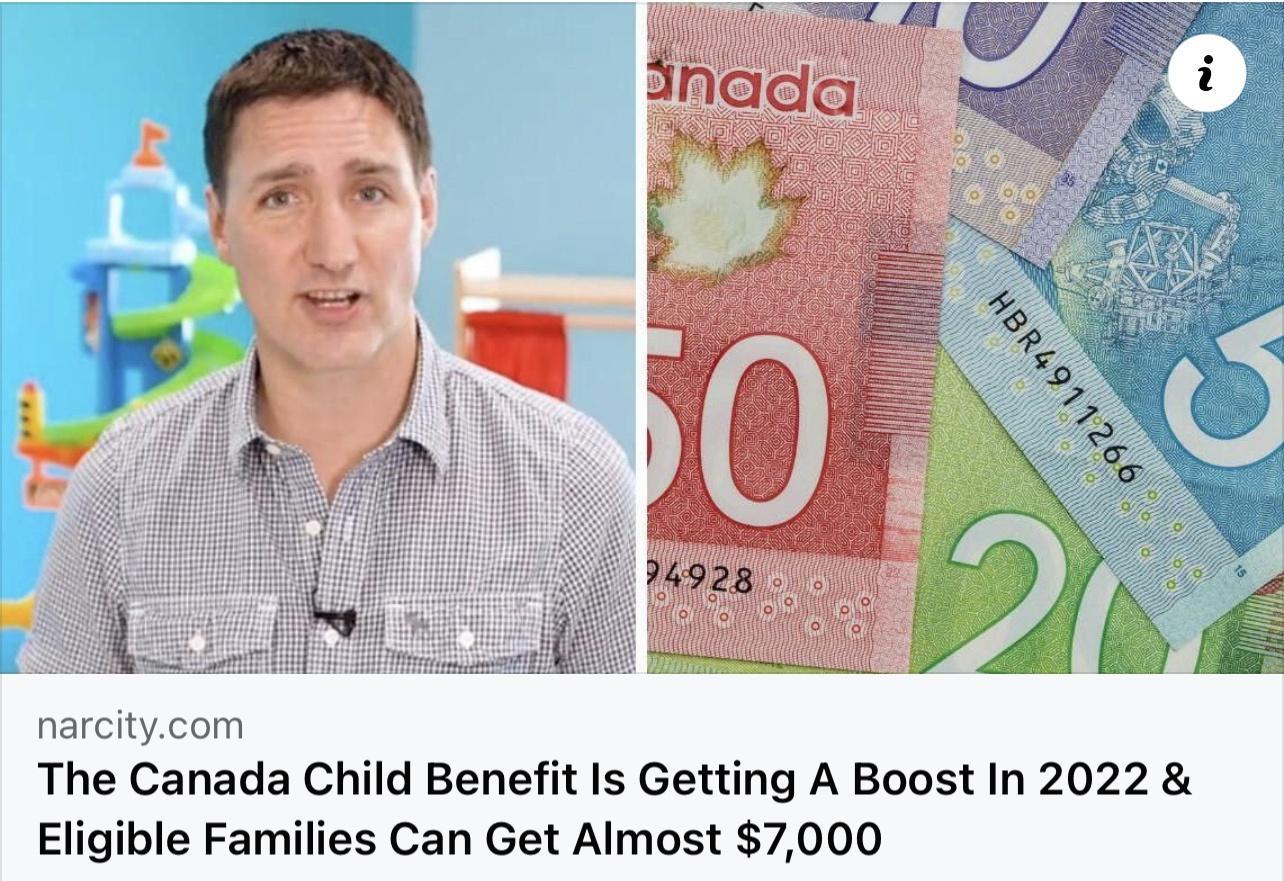 narcitycom The Canada Child Benefit Is Getting A Boost In 2022 Eligible Families Can Get Almost 7000
