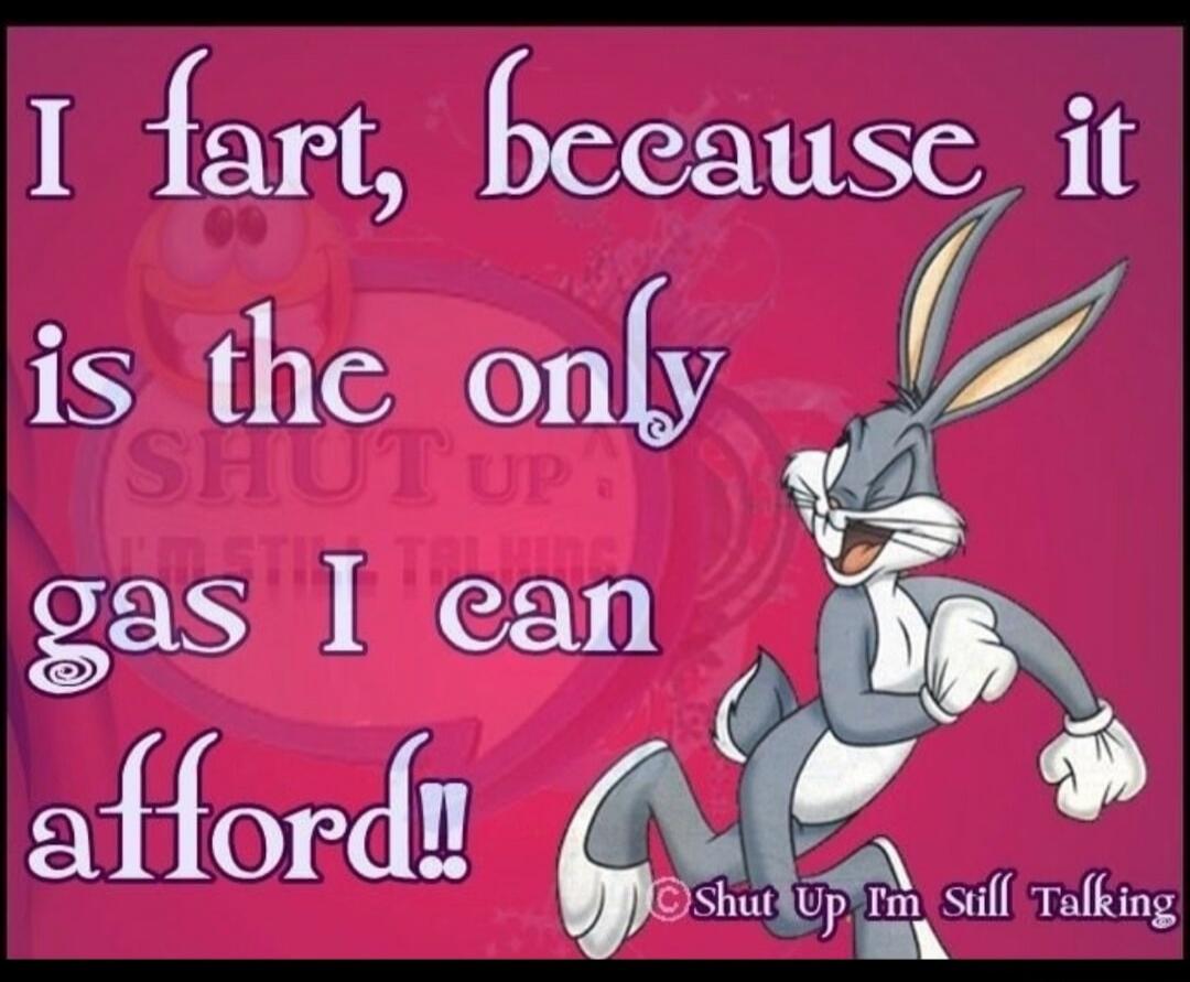 I fart, because it is the only gas I can afford!! Shut Up I'm Still Talking