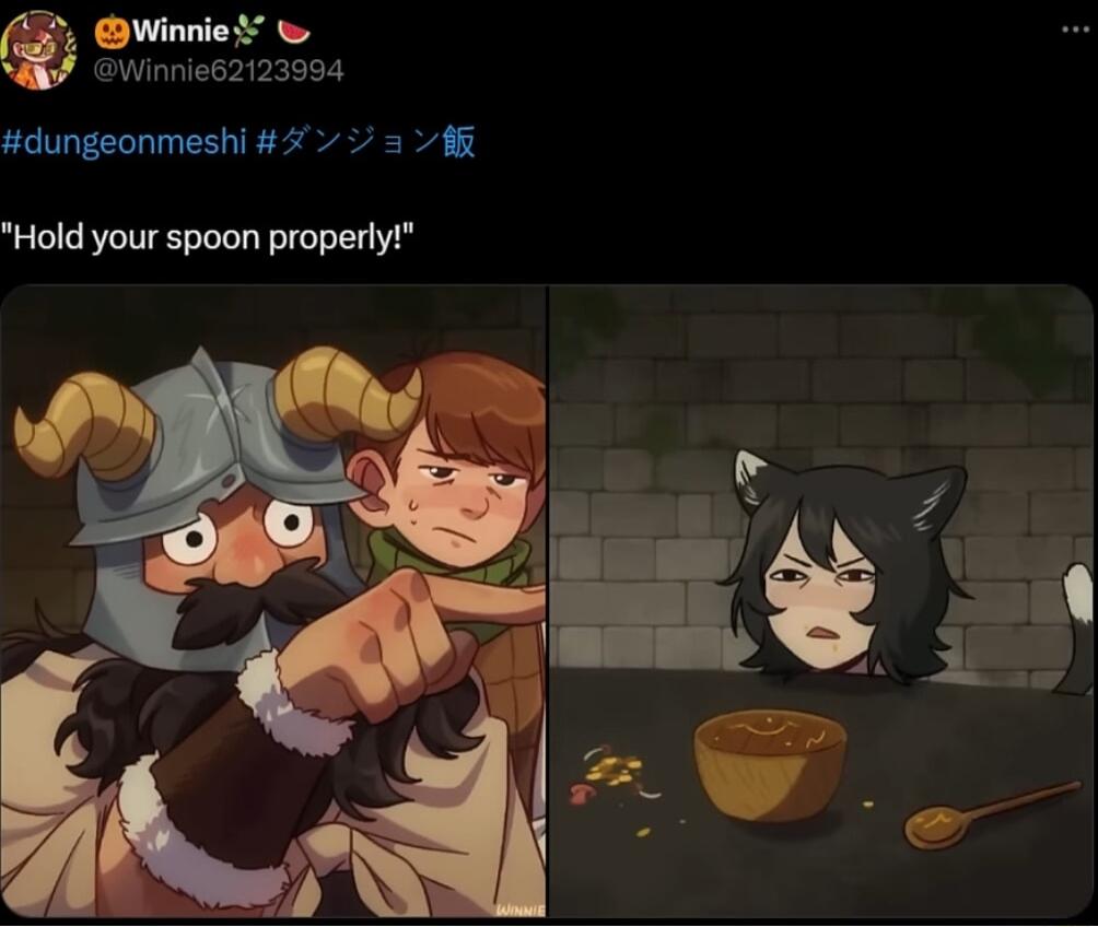 2 Winnied Winnie62123994 dungeonmeshi 3 i Hold your spoon properly