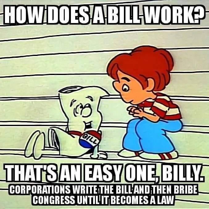 TS AT THATSIIIIE BIllY GORPORATIONS WRITETHE BILLAND THEN BRIBE CONGRESS UNTILITBECOMES A LAW