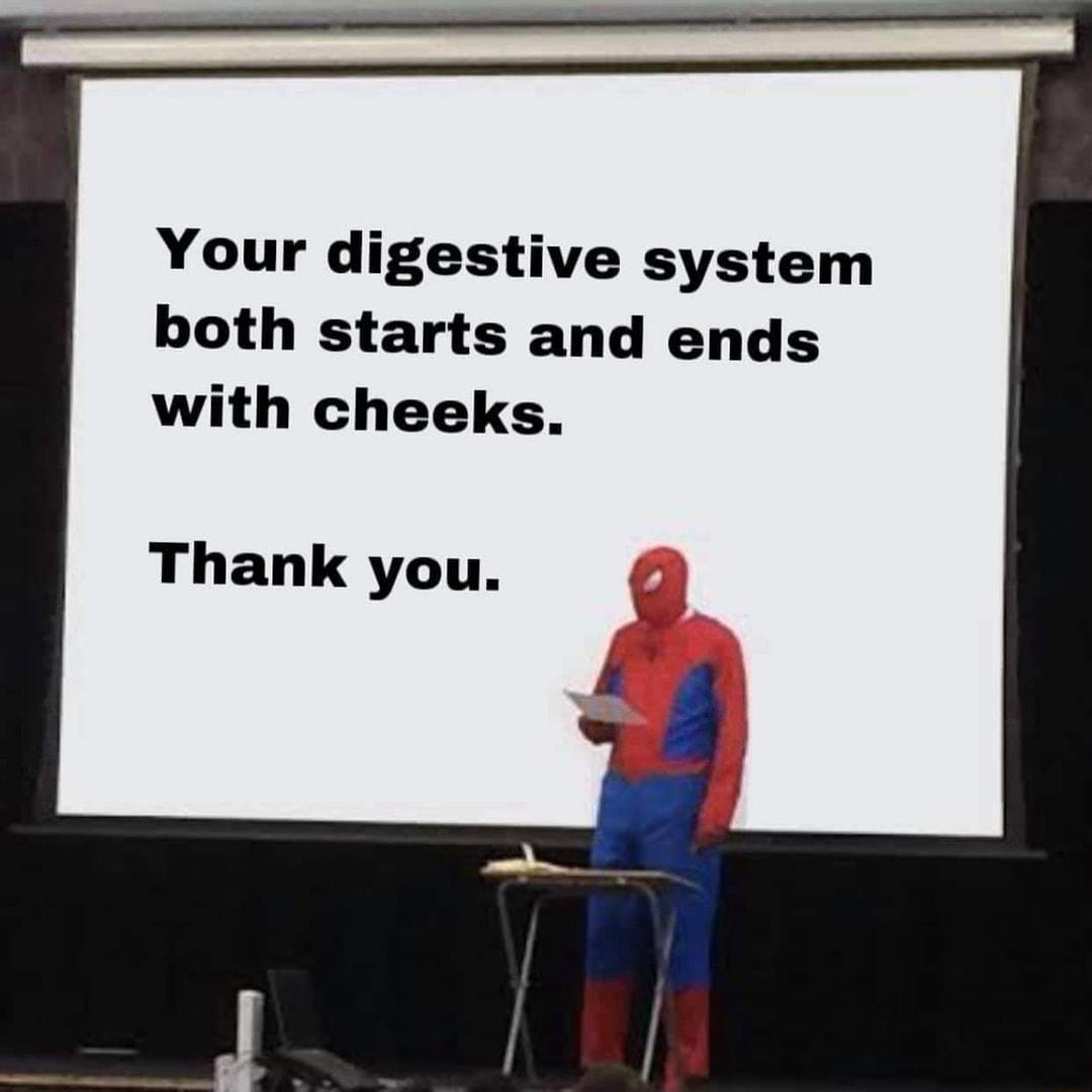 Your digestive system both starts and ends with cheeks Thank you