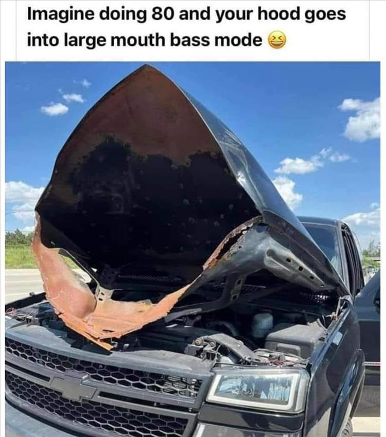 Imagine doing 80 and your hood goes into large mouth bass mode