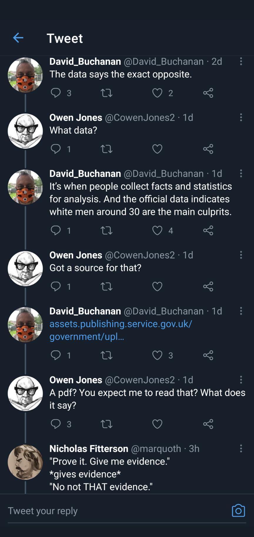 G DEVT TG ED E L NIDEN s IETNTel T ETa et The data says the exact opposite CORe T Q2 5 Owen Jones CowenJones2 1d What data O 1 T V 5 DEAT Tl T E T NIDENG e M 10 Tel s ETa T R K R T WolTolol SN Wlo T B 1o S s K R o for analysis And the official data indicates white men around 30 are the main culprits O 1 T Q 4 5 Owen Jones CowenJones2 1d Got a source for that Q1 n V 3 DEVT TG ED E L NIDEN s Mo T ET