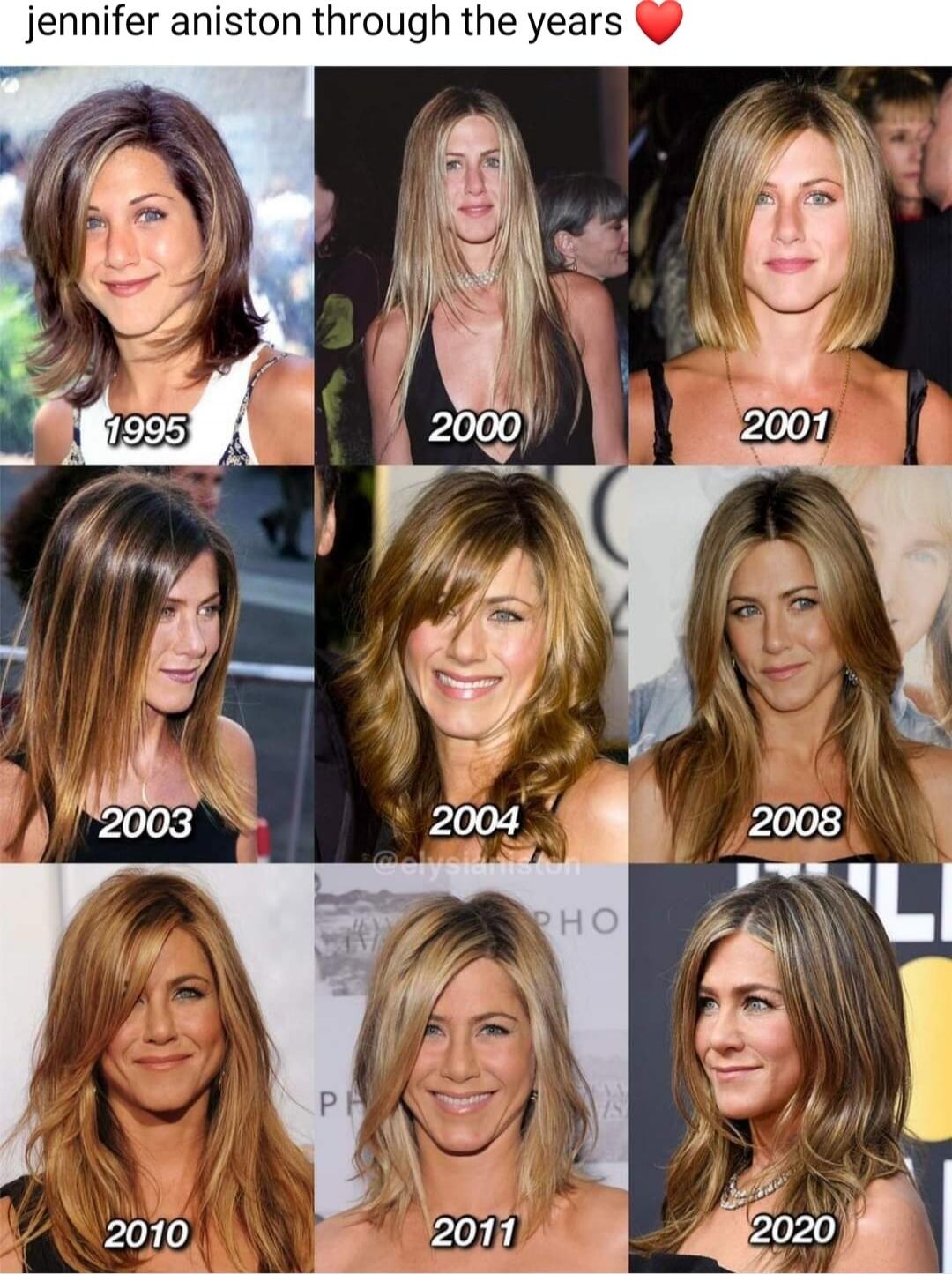 jennifer aniston through the years ❤️ 1995 2000 2001 2003 2004 2008 2010 2011 2020