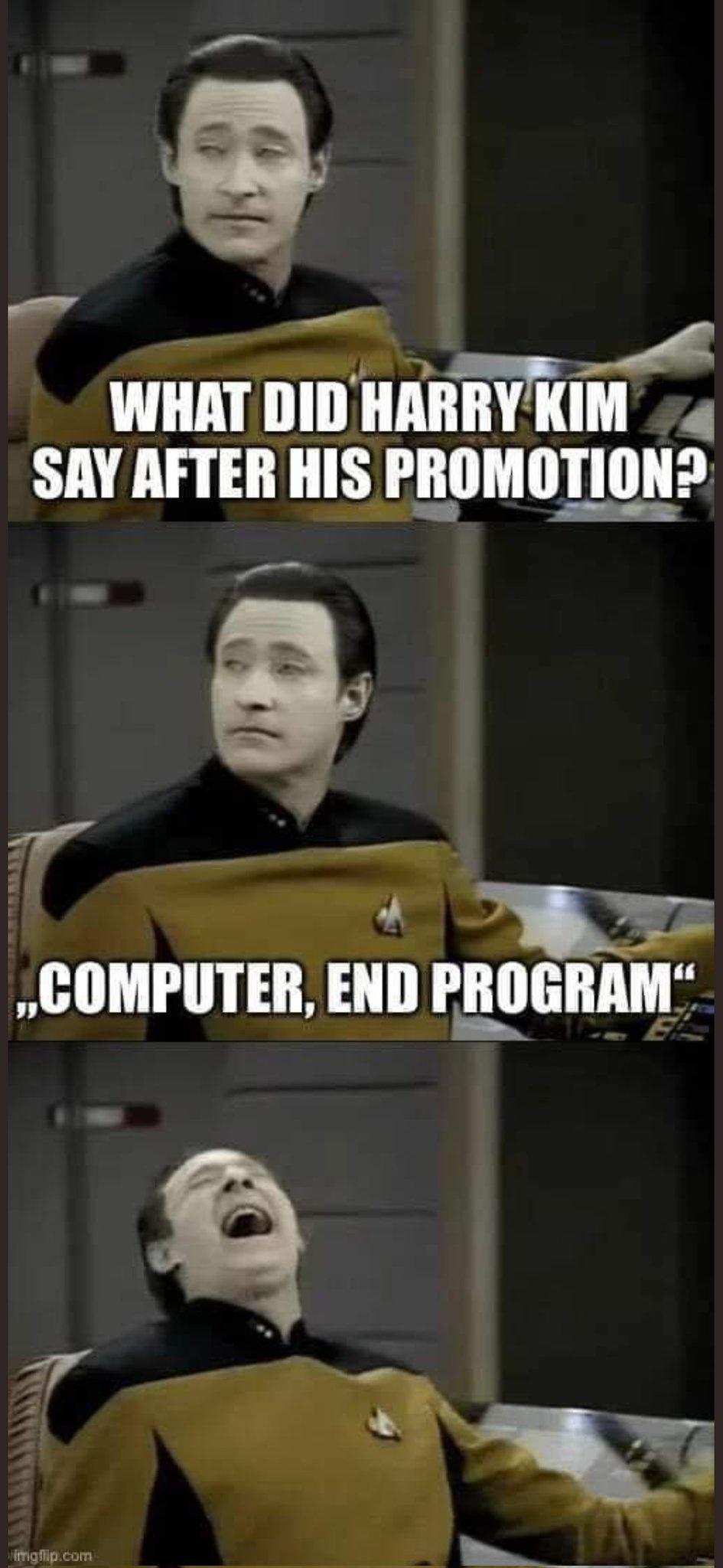 8 rl WHAT DID HARRYKIM SAY AFTER HIS PROMOTION ND 8 s gy COMPUTER END PROGRAM