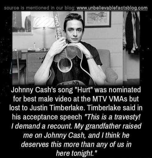 g wwwunbellevablefactsblogcom e T A Johnny Cashs song Hurt was nominated for best male video at the MTV VMAs but N R EHEUCR T D ELCEETR his acceptance speech This is a travesty demand a recount My grandfather raised me on Johnny Cash and think he deserves this more than any of us in here tonight